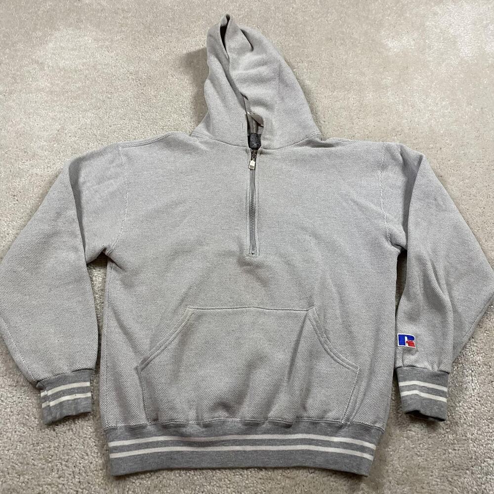 VTG‎ Russell Athletic Hoodie Mens M Gray 1/4 Zip Pullover Made USA Fleece Knit